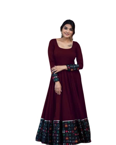 Women's Maroon Rayon Gown – Elegant Full Sleeve Stitched Long Dress